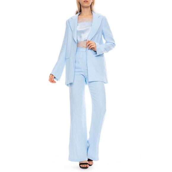 Sablyn Giselle Blazer & Charlee High Waist Pants Linen Blue Suit S - Picture 1 of 10